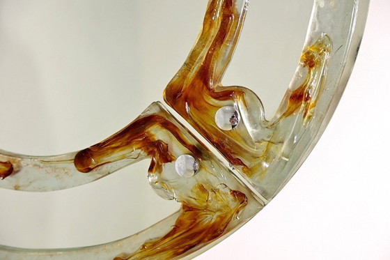 Image 1 of Espejo italiano redondo de cristal de Murano de mediados de siglo, Mazzega, 1960