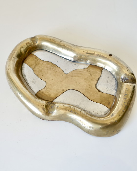 Image 1 of Asymmetrical Brass Ashtray / Pocket Scoop - Brutalist Design Signed David Marshall - 1980s