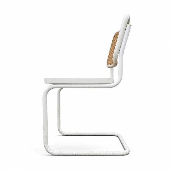 4 x chaise cantilever blanche Cesca de Marcel Breuer modèle B32 / Bauhaus années 70 / fabriquée en Italie (photo 6 of 9)
