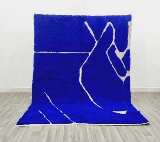 Alfombra bereber azul hecha a mano de 300 cm x 200 cm.