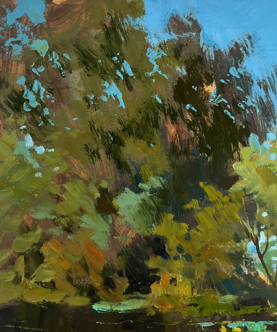 Image 1 of Original Oil Painting Summer River Landscape Quiet fishing