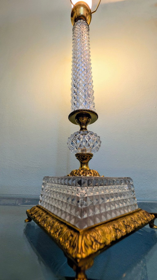 Vintage crystal glass table lamp with brass – Hollywood Regency / 1960s – 77 cm – tafellampen