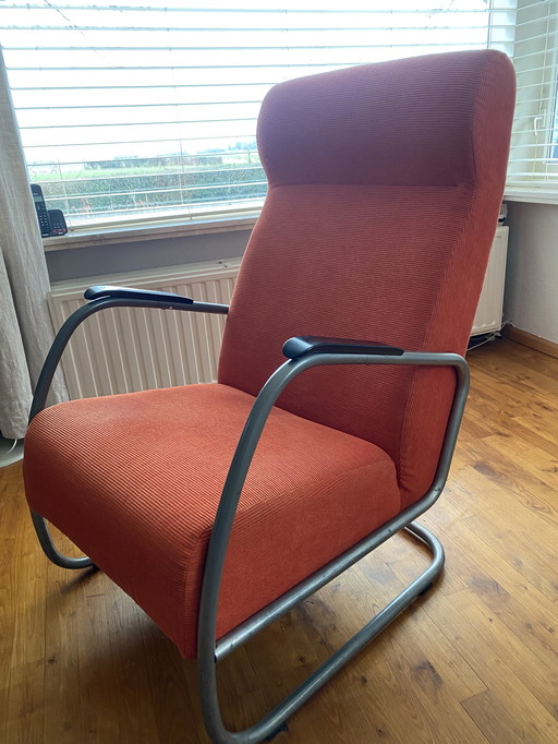 Gebroeders Van Der Stroom Fauteuil,Oranje Ribstof,Staal