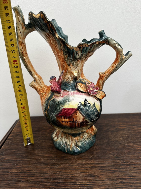 Image 1 of Vintage Barbotine vaas en landelijke decoratie - Belgisch keramiek