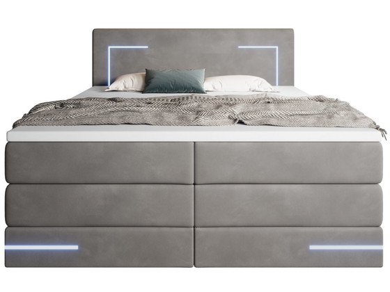 Image 1 of Detroit Box Spring with LED lighting, topper, and storage space 180x200