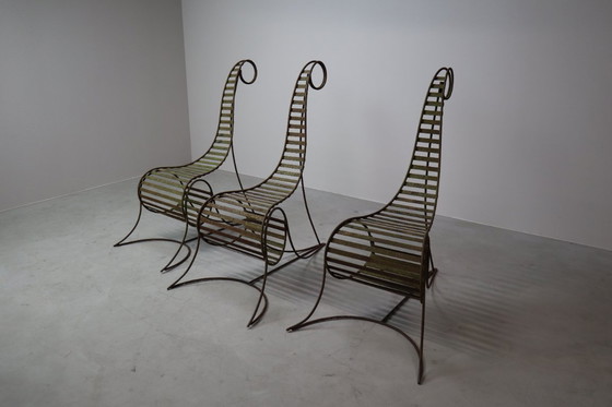 Image 1 of Set of three sculptural iron chairs, in the style of André Dubreuil