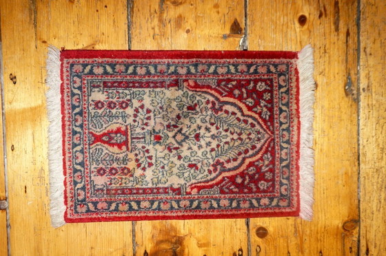 Image 1 of vintage wool prayer rug * red small oriental rug * hand knotted mat * persian rug * entryway door mat 