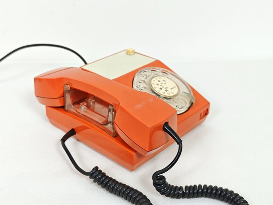 Image 1 of Vintage Orange Phone / Working Rotary Retro Telephone / Iskra Yugoslavia 1970's / Mid Century Modern Office