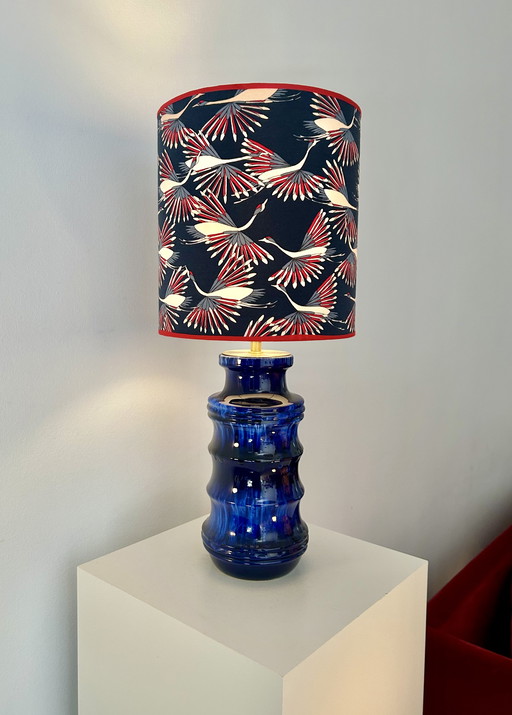 Large 1970s vase lamp with expressive glaze and typical pagoda shape