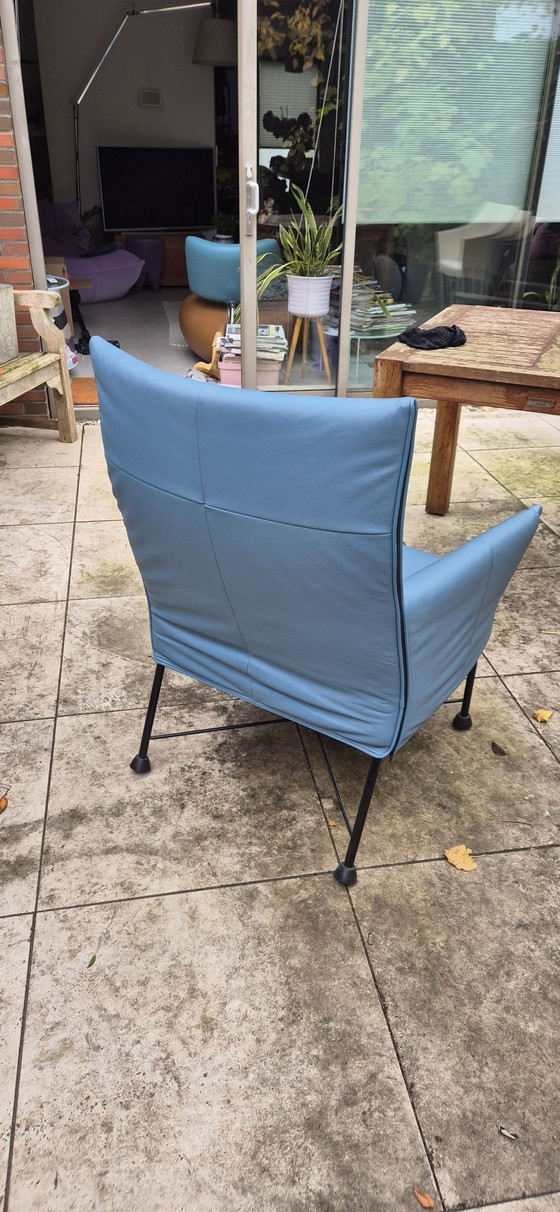 Turquoise Charly Montis leather reupholstered., Armchairs, Metal, Black (photo 3 of 6)