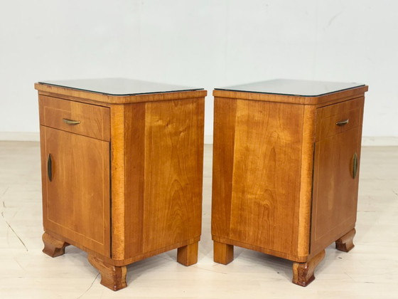 Image 1 of 2x Zeer mooie vintage nachtkastjes / bijzettafels / nachtkastjes in mid-century stijl