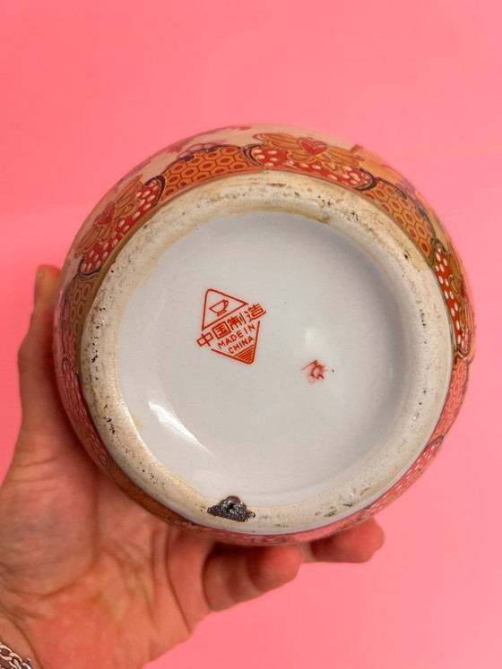 Image 1 of Small vintage Satsuma vase, Japanese chinoiserie flower vase