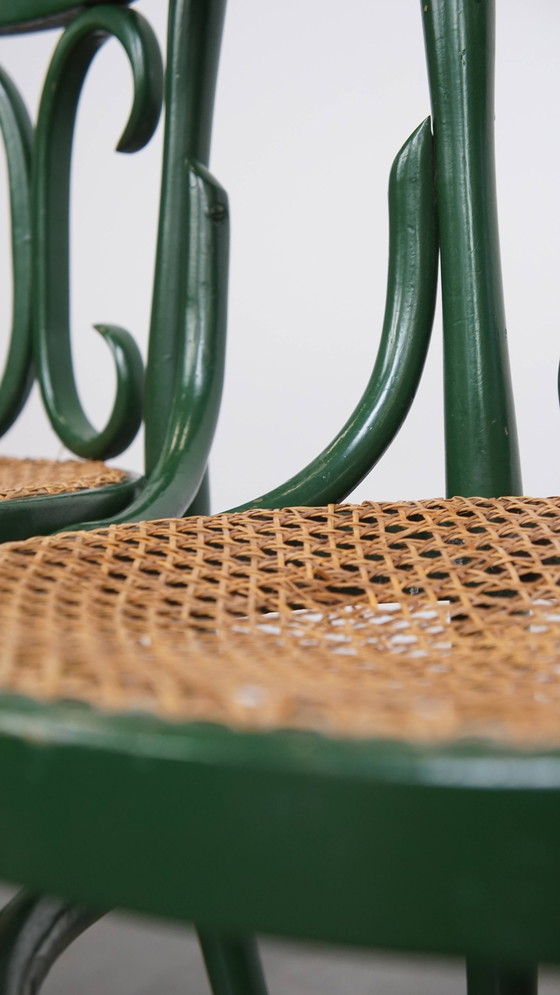 Image 1 of 2 X Green Vintage Bistro Chair With A Matt Wicker Seat