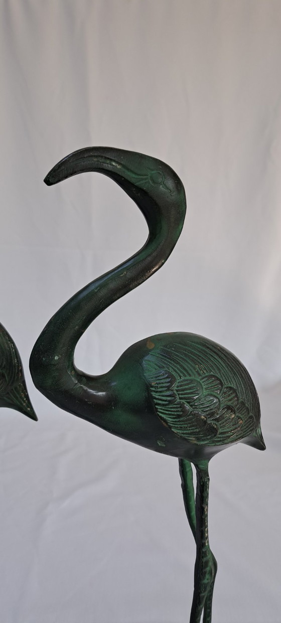 Due sculture di fenicotteri in ottone patinato verde, Oggetti decorativi, 1980 (foto 15 di 16)