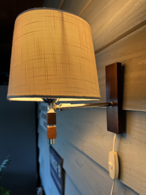 Image 1 of Vintage Mid - Century Teak/Chrome Wall Lamp