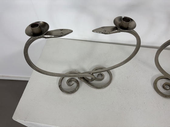 Image 1 of Set of 2 Vintage Metal Serpentine Candleholders