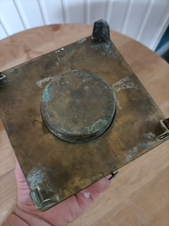 Image 1 of Antique Copper Heat Holder with Ornate Pressed Ornament - Complete with Fuel Tank"