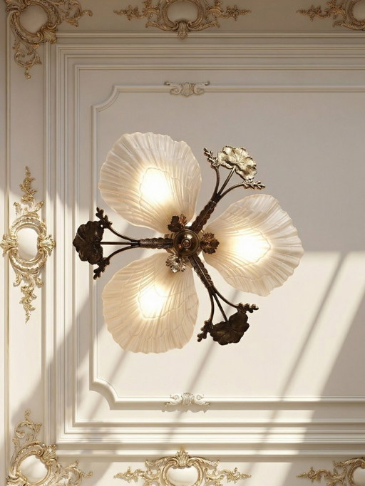 Lustre Hollywood Regency Art Déco vintage 80-90 Bronze Mariner Coquillages