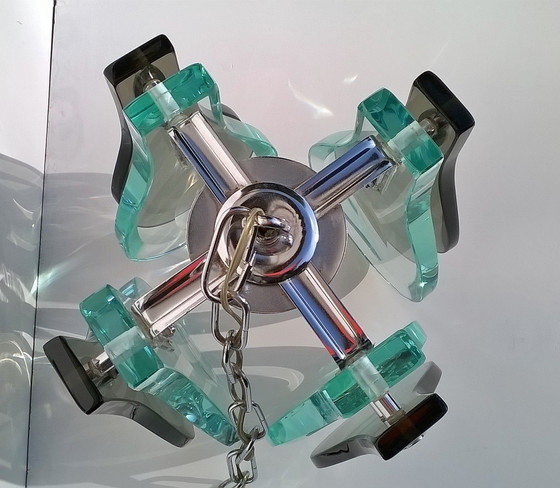Image 1 of Vintage glass and chrome steel pendant lamp, Italy 1970
