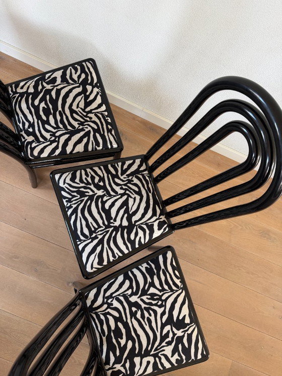 Image 1 of Set of 3 Postmodern Dining Chairs – Memphis Style – Zebra Print