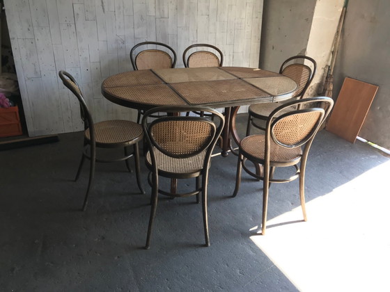 Oval Dining Chairs & Table in Wood Cane, Germany, 1960s, Set of 7 – Dining set, Mid Century Modern (photo 10 of 12)