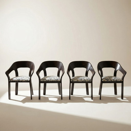 Juego de 4 sillas vintage con tejido jacquard, 1970