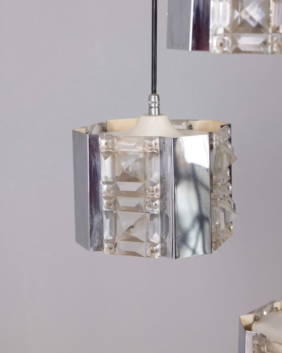 Image 1 of Vintage hanglamp uit de jaren 70 van metaal en kristal, Kinkeldey Design