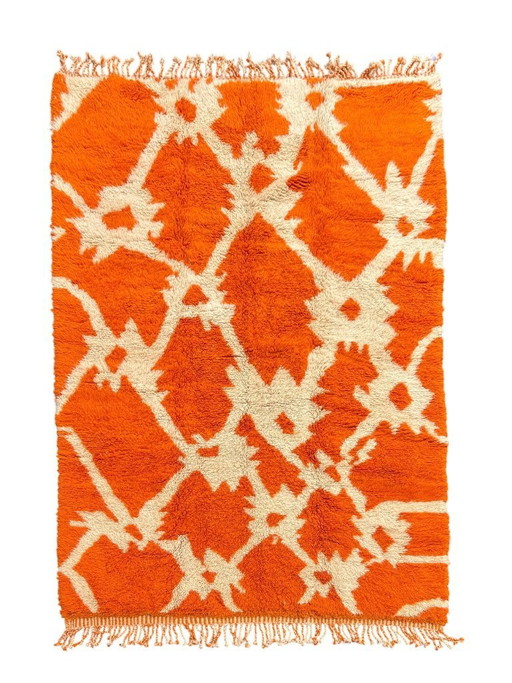 Verbrand oranje Marokkaans Mrirt tapijt 210x320 cm – Handgemaakt luxe wollen tapijt