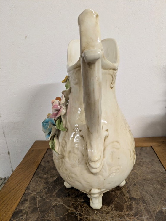 Brocca in ceramica con decoro floreale, Vasi, Crema (foto 3 di 8)