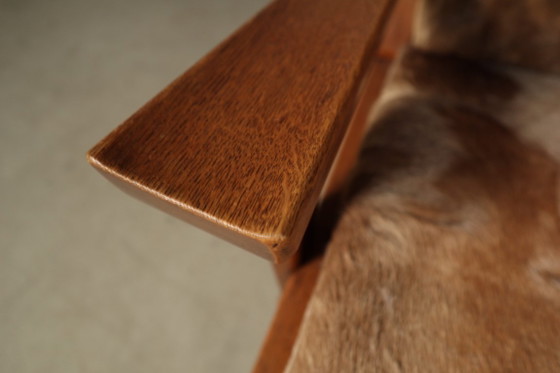 Brutalist oak lounge armchair and ottoman in original goat hide, 1960s – Wood (photo 13 of 15)