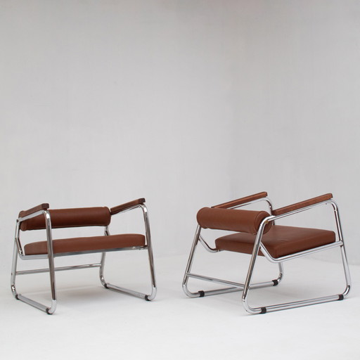 Satz von 2 Mid Century Modern Lounge Chairs in Chrom