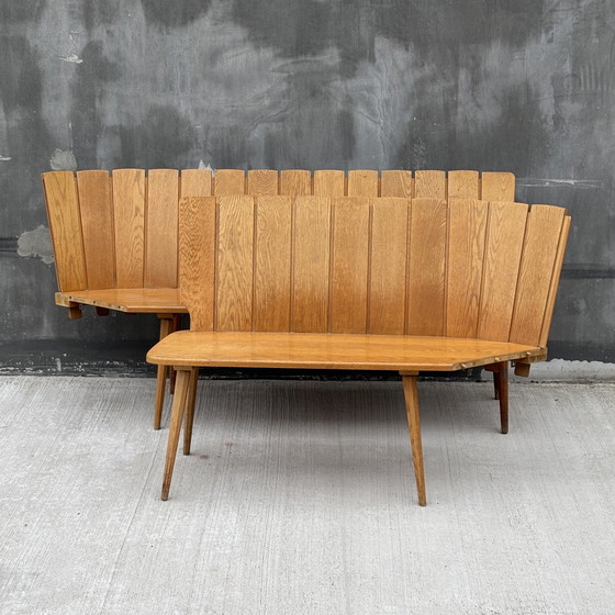 Image 1 of Divano angolare brutalista in rovere – design europeo anni '60/'70