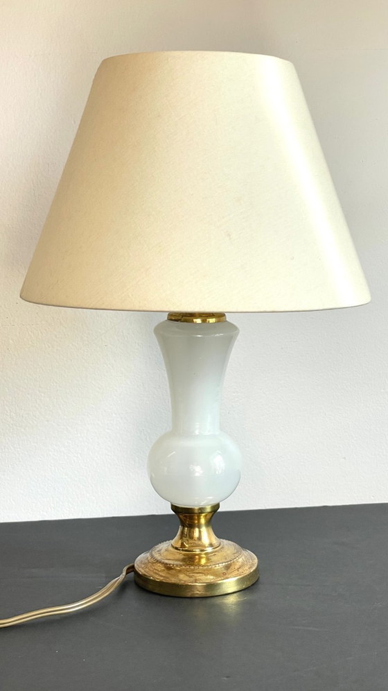 Image 1 of LAMPE Verre OPALIN et Laiton VINTAGE