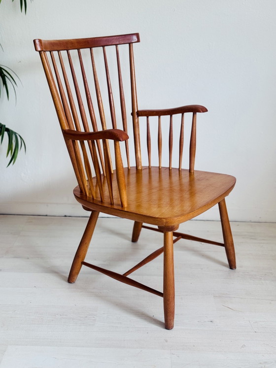 Image 1 of Vintage Minimalist Spindle Bench + Chairs 1950s/60s