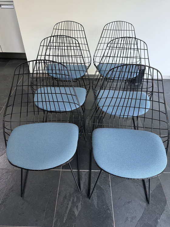 Image 1 of 6x Pastoe Wire Chairs With Blue Upholstery