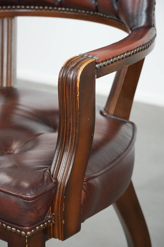 Image 1 of Chaise de bureau/salle à manger/d'appoint Chesterfield en cuir de vachette marron foncé, style anglais