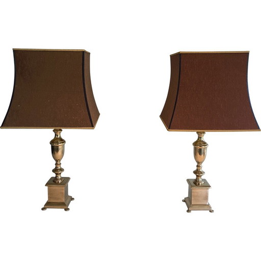 Pair of vintage brass lamps, France 1940s