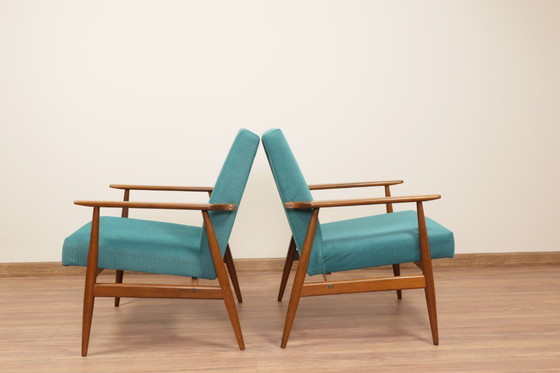 Image 1 of Vintage armchair teal fabric design by H.Lis