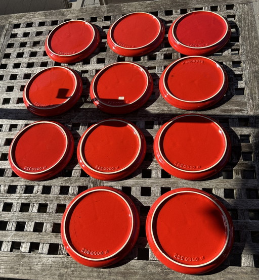 11 platos de cerámica roja vintage Jasba para fondue/gourmet – servies, Ceramic (photo 2 of 8)