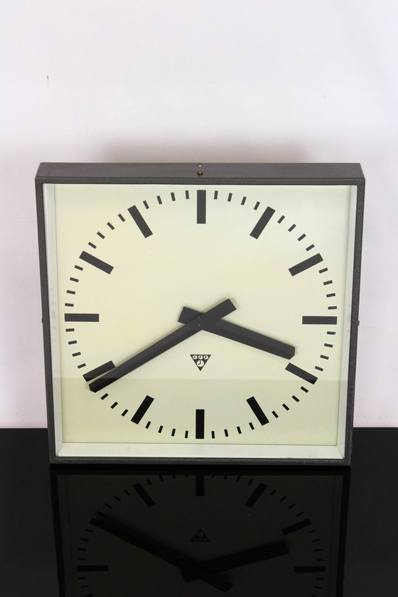 Image 1 of Industrial Square Railway Clock from Pragotron, 1980s
