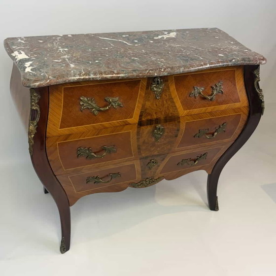 Bombé chest of drawers in the Louis XV style, Marble, Wood, Red (photo 18 of 22)