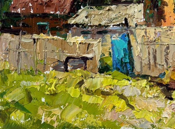 Image 1 of Original Oil Painting Evening Village Landscape Light at day’s end