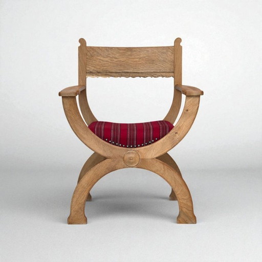 1970s, Danish armchair, original red furniture wool, solid oak wood.