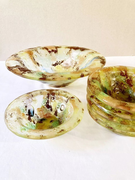 Image 1 of Salatschüssel und 6 handgefertigte Glasschüsseln