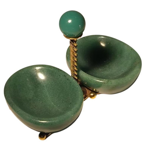Salière double et coupelle à condiments en argent, vermeil et aventurine par Wolfers Frères, 1950