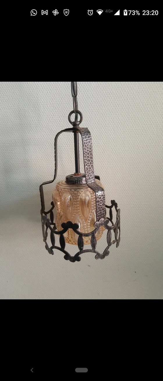 Image 1 of Amberkleurige Art-Deco Art-Nouveau Amsterdamse School pagode stijl hanglamp