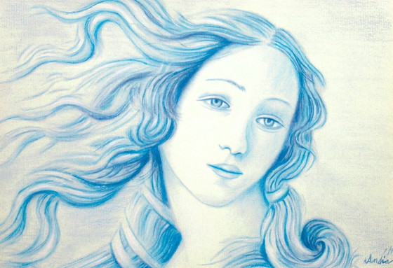 Image 1 of Original pastel drawing. Modern interpretation of Botticelli's Venus. Painting of Botticelli's Venus. New.