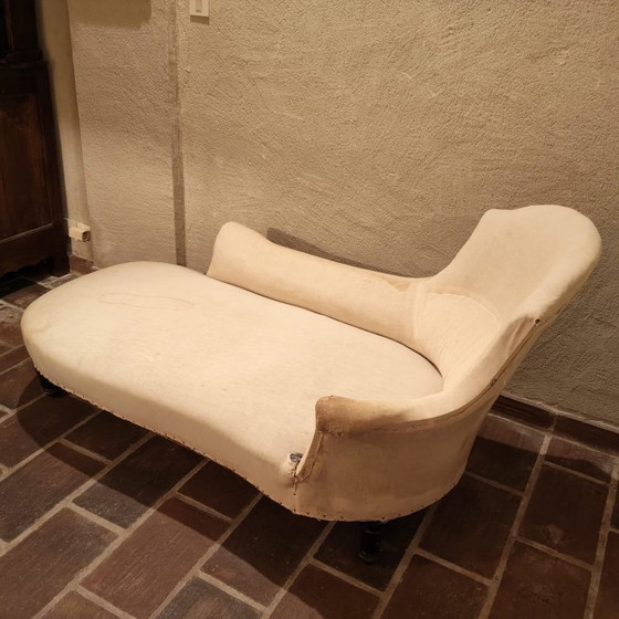 Antique Napoleon III period chaise longue, needing reupholstering / Wooden frame & turned legs – Textile (photo 5 of 10)