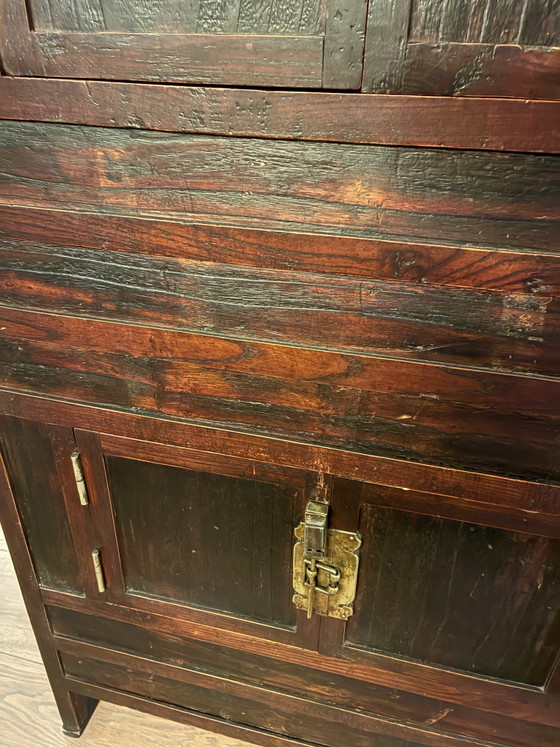 Authentischer japanischer Schrank, antiek, Aufbewahrungsschrank, Holz, Messing, Braun (Foto 6 von 8)