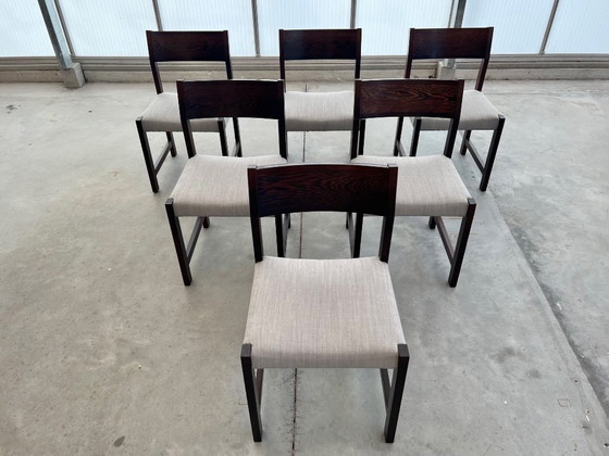 6x Sedie da pranzo Mid-Century / Brutaliste restaurate e rivestite – Legno, Lana (photo 18 of 18)